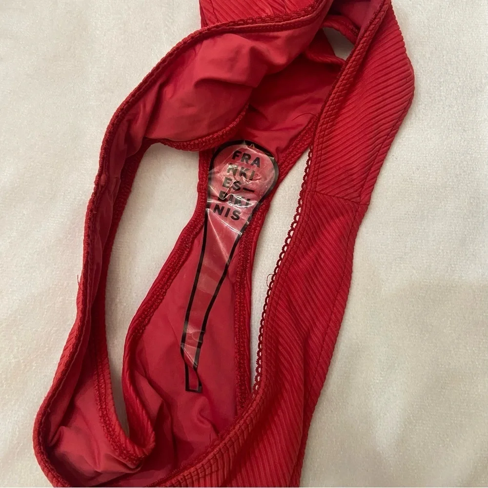 New! Frankie's Bikinis Vibrant Red Enzo Ribbed Cheeky Bikini Bottom 1485